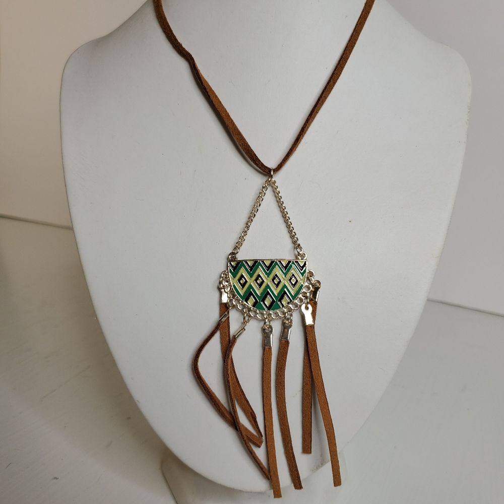 Leather Cord Tassel Pendant Necklace